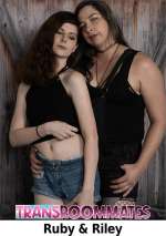 Ruby Wren and Riley Parker, two stunning trans beauties, share a tender kiss before their passionate encounter, leading to an intense, mutual orgasm t